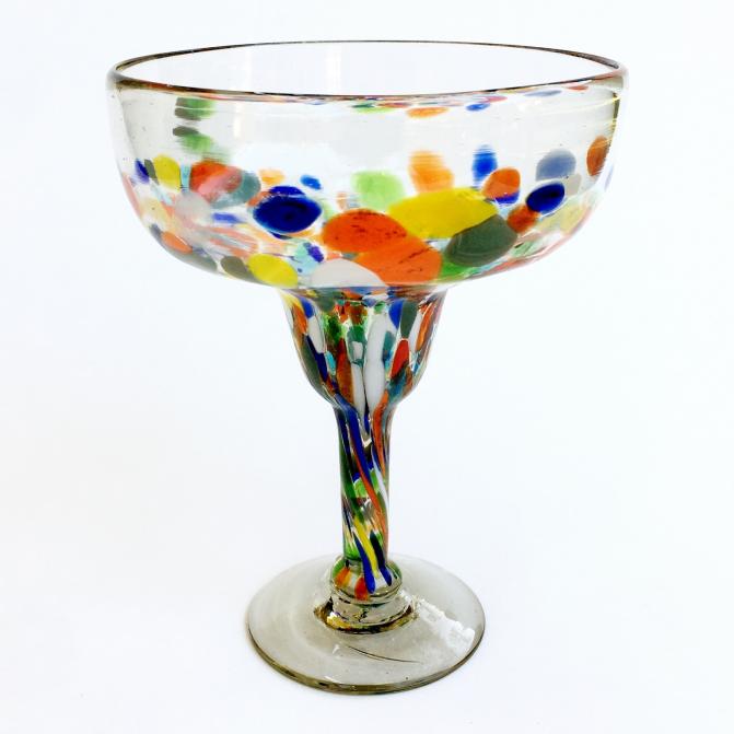 New Items / Clear & Confetti 14 oz Large Margarita Glasses  / Our Clear & Confetti Margarita glasses combine the clear, thick, sturdy handcrafted glass on top, with the colorful, festive, confetti bottom!